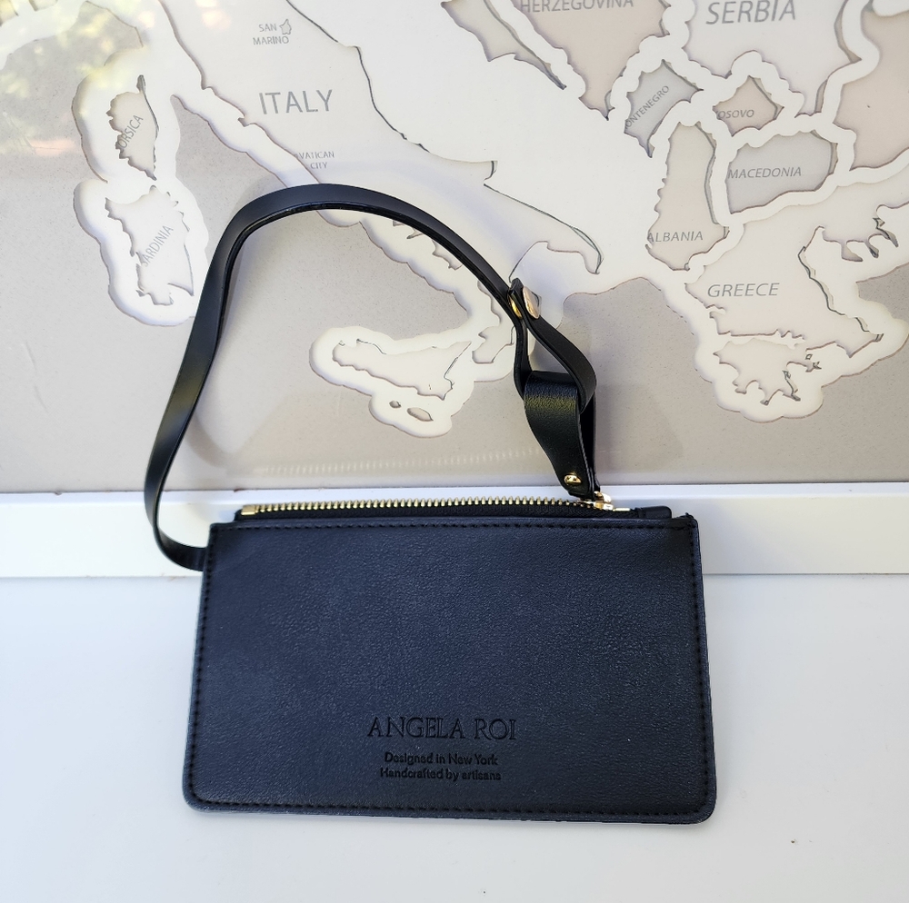 Angela Roi Black Wristlet Clutch with Gold Hardware